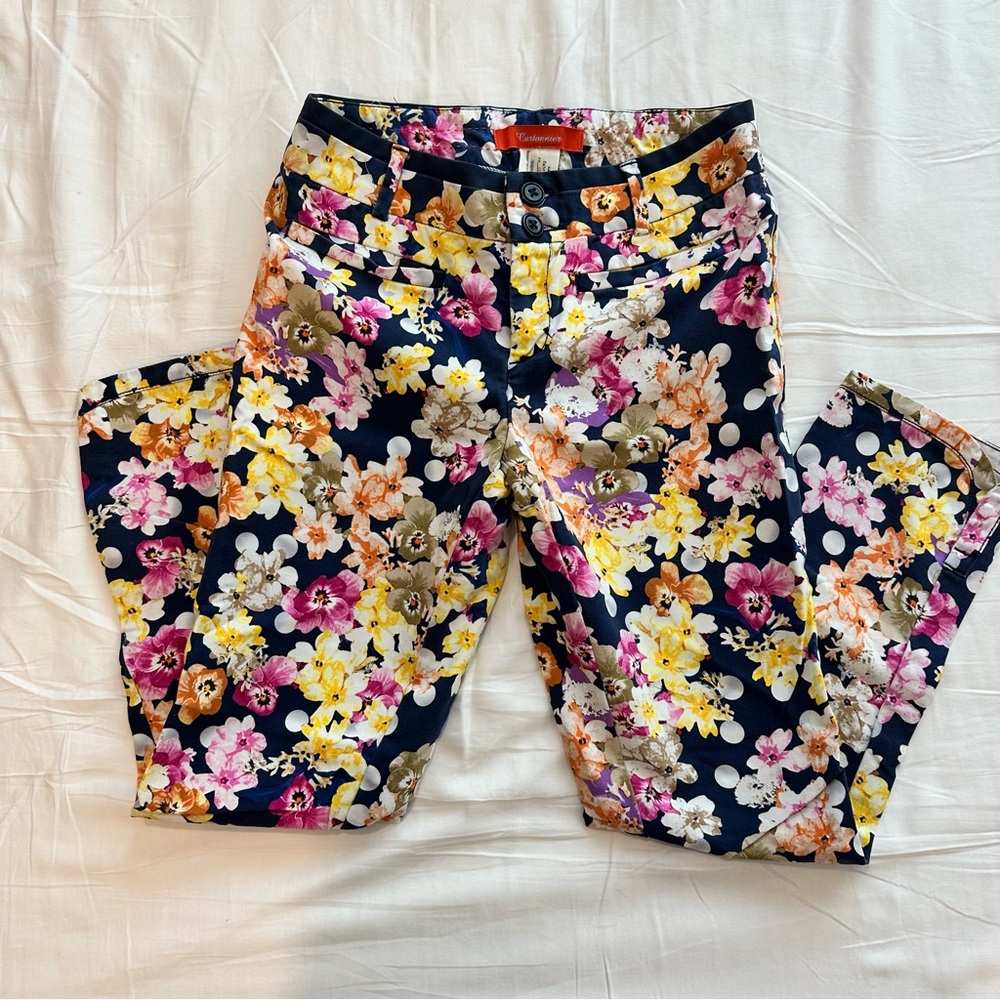 Cartonnier/Anthropolgie Navy Floral Ankle Pants Size 0